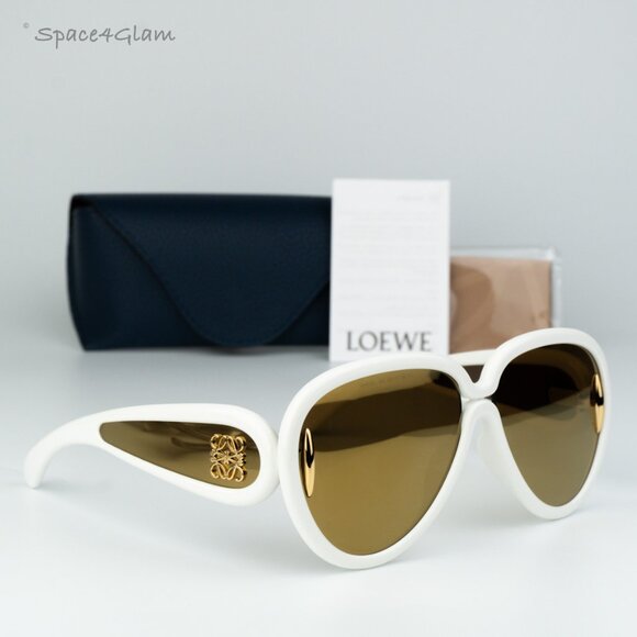 Loewe Men Sunglasses White Brown Gold Mirror Pilot LW40132I 25G NEW AUTHENTIC - Picture 3 of 8